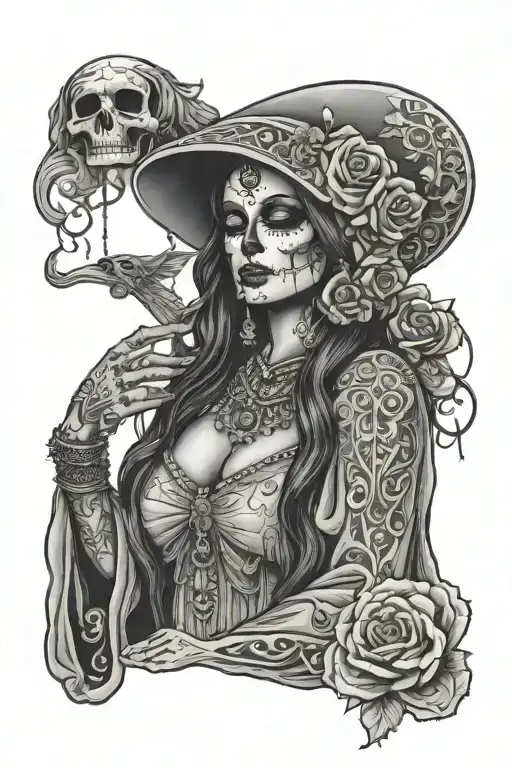 santa muerte as a gypsy woman tattoo design idea