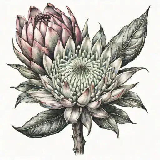 protea flower transforming tattoo design idea