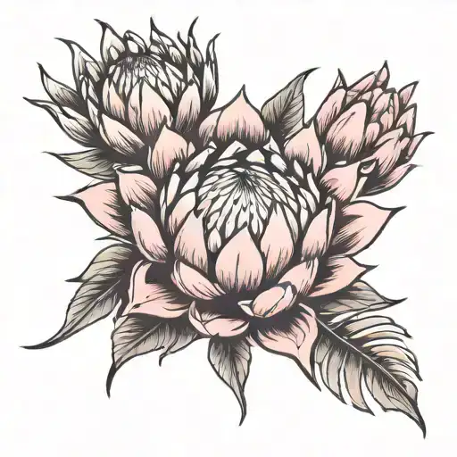 protea flower pink tattoo design idea
