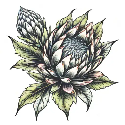 protea flower transforming tattoo design idea