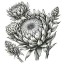 protea flower transforming tattoo design idea