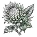 protea flower transforming tattoo design idea