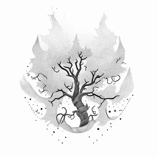 half alive and half dead tree tattoo design idea