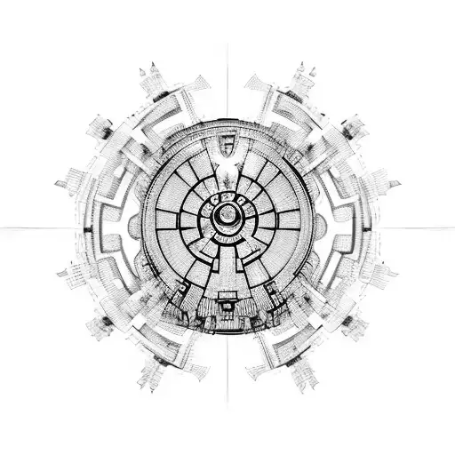 A cybernetic spine with circuitry patterns forming iconic Star Wars symbols tattoo design idea