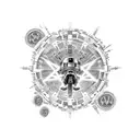 A cybernetic spine with circuitry patterns forming iconic Star Wars symbols tattoo design idea