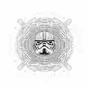 A cybernetic spine with circuitry patterns forming iconic Star Wars symbols tattoo design idea