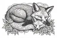 sleeping fox with fox cub black and white tattoo tattoo design idea