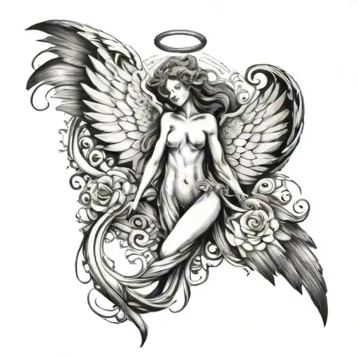 seraphim angel symmetrical tattoo design idea