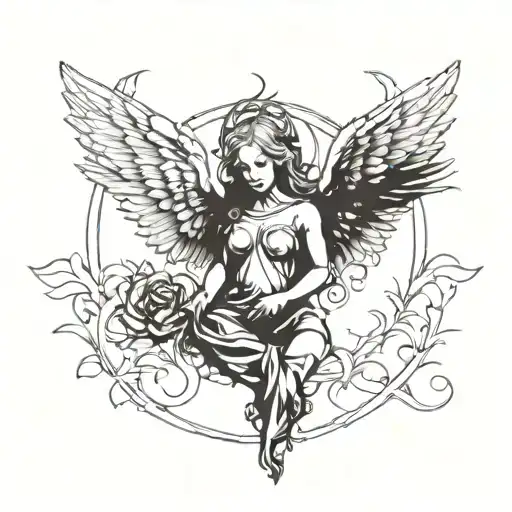 seraphim angel symmetrical tattoo design idea