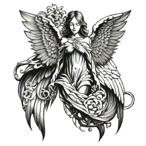seraphim angel symmetrical tattoo design idea