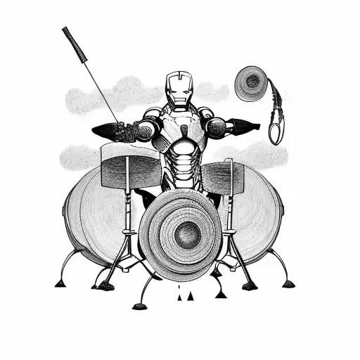 Iron Man playing the drums tattoo design idea
