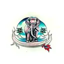 elephants and coconut tree tattoo design idea