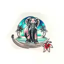 elephants and coconut tree tattoo design idea