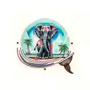 elephants and coconut tree tattoo design idea