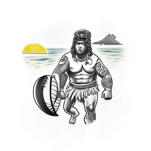 Cook Island warrior playing rugby tattoo design idea