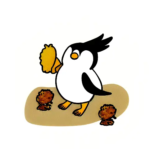 cartoon emperor penguin with fried chicken wings instead of flippers tattoo design idea