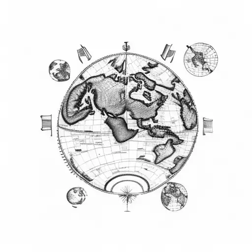 A group of friends and family gathered around a world map, representing the love for travelling and togetherness tattoo design idea