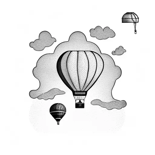 A hot air balloon floating above the iconic landmarks of Australia, capturing the spirit of exploration tattoo design idea