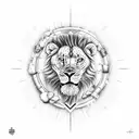 un leon con un corazón, con un sol y el. I'm re de Pedro por debajo tattoo design idea