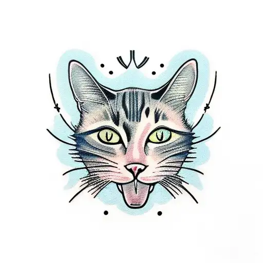 cat with gerbera tattoo design idea