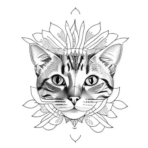 cat with gerberas  tattoo design idea