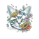 cat with gerbera tattoo design idea