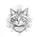 cat with gerberas  tattoo design idea