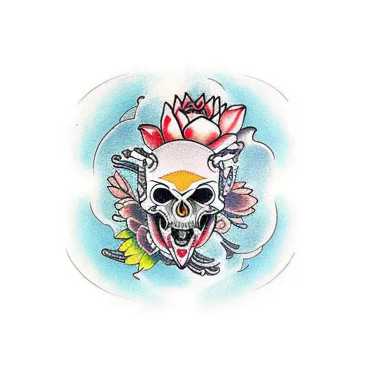 koi fish, lotus flower, cherry blossom, skull, knuckle duster, water tattoo design idea