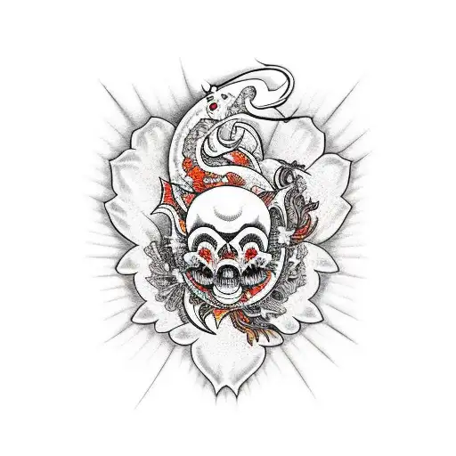 koi fish, lotus flower, cherry blossom, skull, knuckle duster tattoo design idea