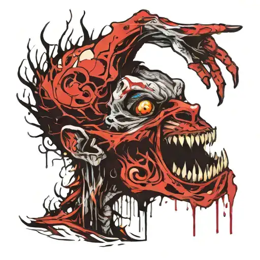 skinny scary monster holding its skinny face and screaming. he has no eyes.  tattoo design idea