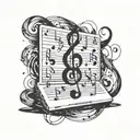 Incorporate a neural network design with musical notes and a laptop tattoo design idea