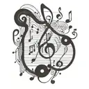 Incorporate a neural network design with musical notes and a laptop tattoo design idea