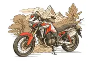 a mountain, with in front or in the middle an africa twin motorcycle tattoo design idea