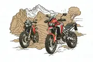 a mountain, with in front or in the middle an africa twin motorcycle tattoo design idea