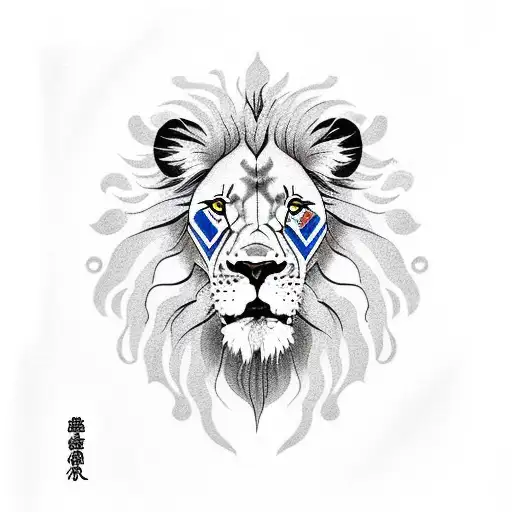 Lion with red, white and blue color, colors look like czech flag tattoo design idea