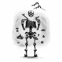 a scary skeleton cowboy coming halfway out from a burbon barrel, holding a revolver and a burbon bottle on the other han tattoo design idea