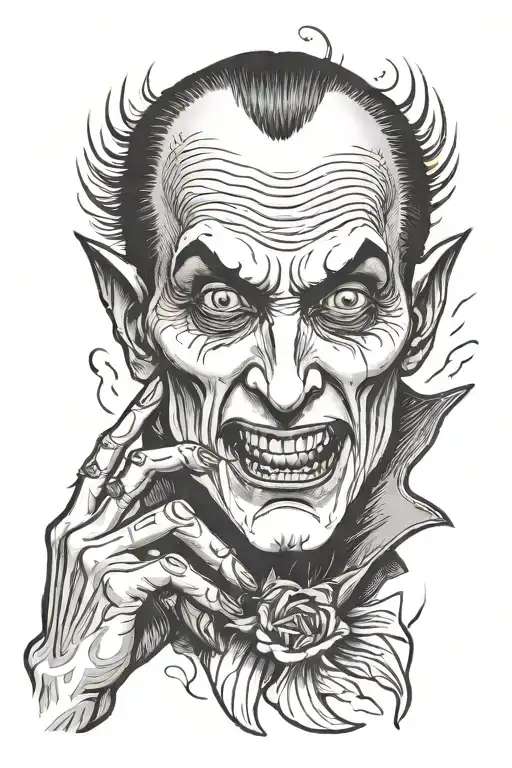 Vampire Face Looking Directly At Viewer Clawing Skin with Hand Next to Face tattoo design idea
