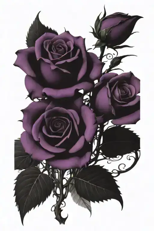 purple and black roses with thorns cutting the skin with a poem and Mommy 2/6/1947- 9/12/1997 tattoo design idea