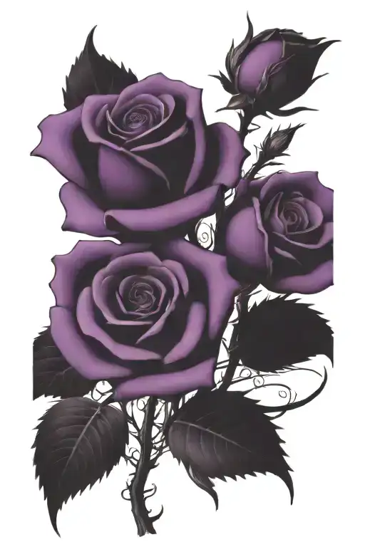 purple and black roses with thorns cutting the skin with a poem and Mommy 2/6/1947- 9/12/1997 tattoo design idea