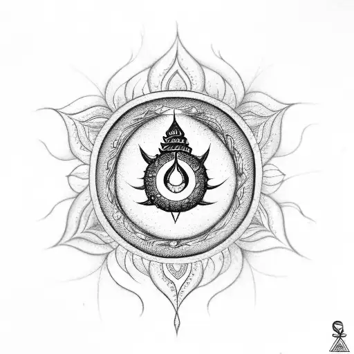 sudarshan chakra with trishul tattoo design idea