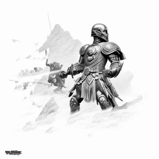 Corinthian Black Figure Battle Scene Sleeve tattoo design idea