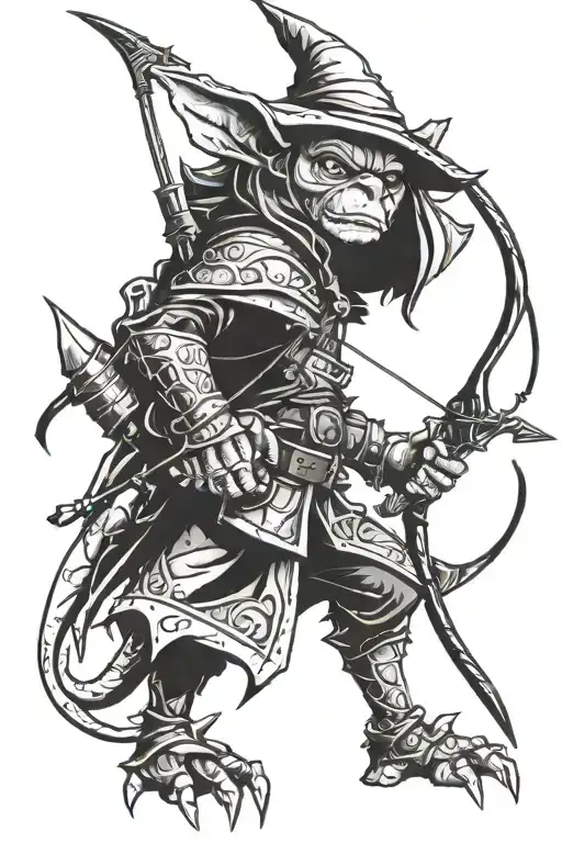 Goblin Ranger with bow and arrow and sword tattoo design idea