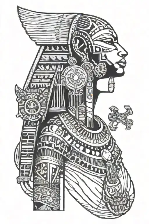 Combine elements of ancient Egyptian and African lore to create a unique tattoo design inspired by the rich history of both cultures tattoo design idea