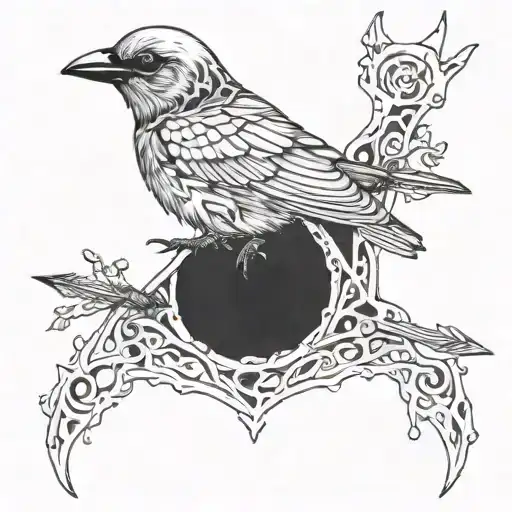bird skeleton with arrow through ribcage tattoo design idea
