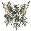 bird skeleton with arrow through ribcage tattoo design idea