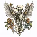 bird skeleton with arrow through ribcage tattoo design idea