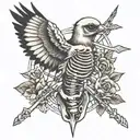 bird skeleton with arrow through ribcage tattoo design idea