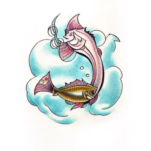 A traditional-style tattoo of a tarot card featuring a catfish as a symbol of transformation and adaptability tattoo design idea
