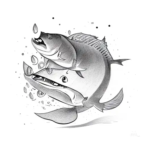 A sketch-style illustration of a playful pink catfish with a mischievous grin tattoo design idea