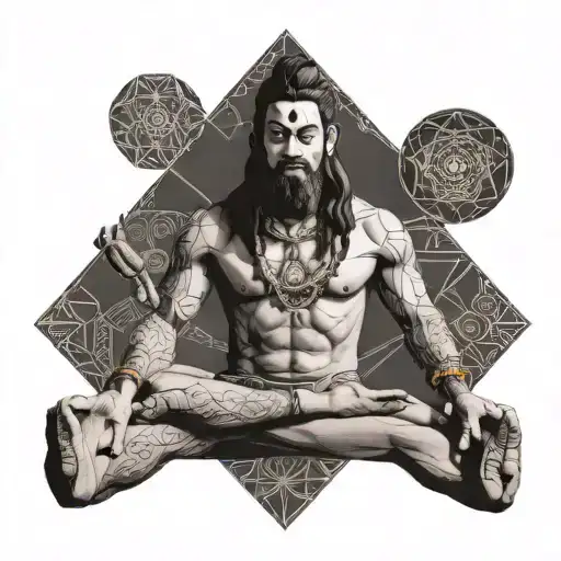 Lord Shiv meditating in Kailash, Metatron cube, geometric pattern  tattoo design idea